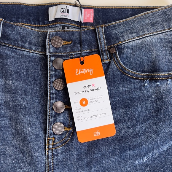 CABI BUTTON FLY STRAIGHT LEG JEANS IN REWORK WASH #6068 - SIZE 8 - NWT! - Picture 9 of 10